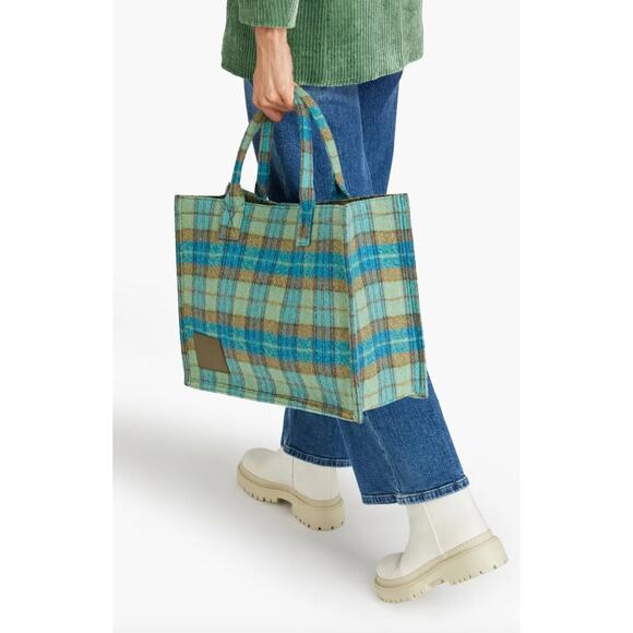 Sandro Kasbah Plaid Tote Bag Checked Brushed Virgin Wool Felt Large $370 NWT - Picture 3 of 14